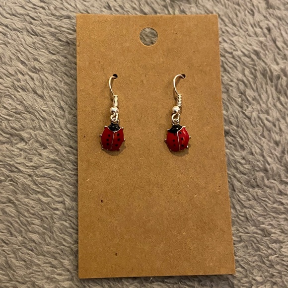 Silver hook lady bug earrings - Picture 1 of 3